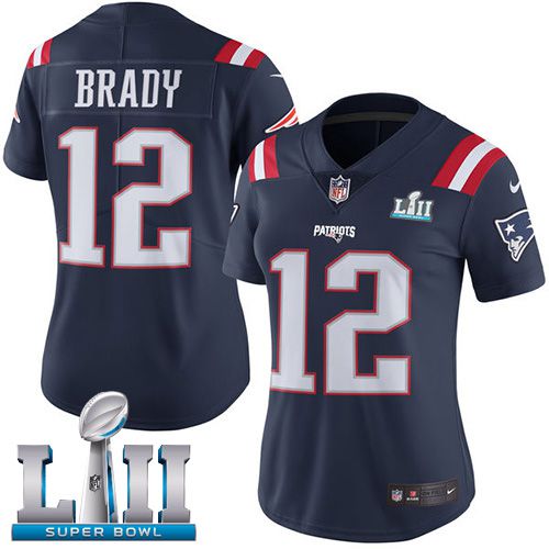 Women New England Patriots #12 Brady Blue Color Rush Limited 2018 Super Bowl NFL Jerseys->women nfl jersey->Women Jersey